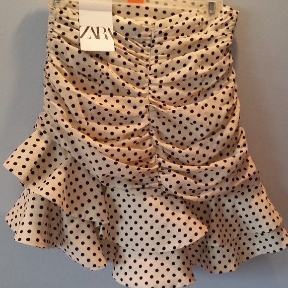 Zara cream polka dot ruffle pleated skirt NWT - Picture 4 of 6